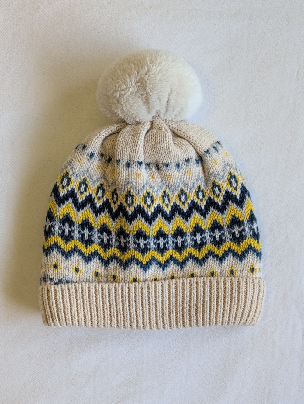 BABY GAP | Nordic Fair Isle Sherpa Lined Knit Winter Beanie Hat Pom Pom | 6-12M